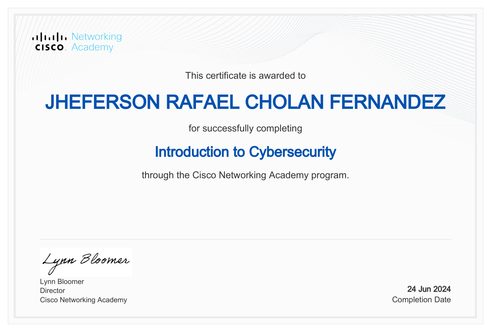 Certificado Introduction to Cybersecurity