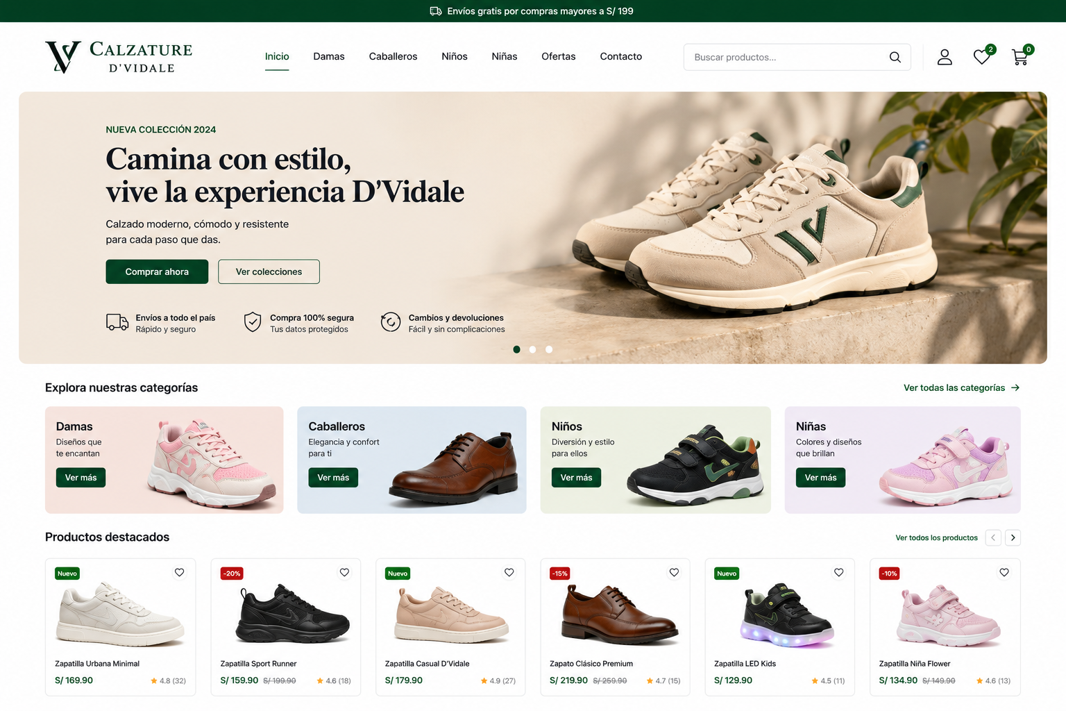 Página principal real de CALZATURE D’VIDALE