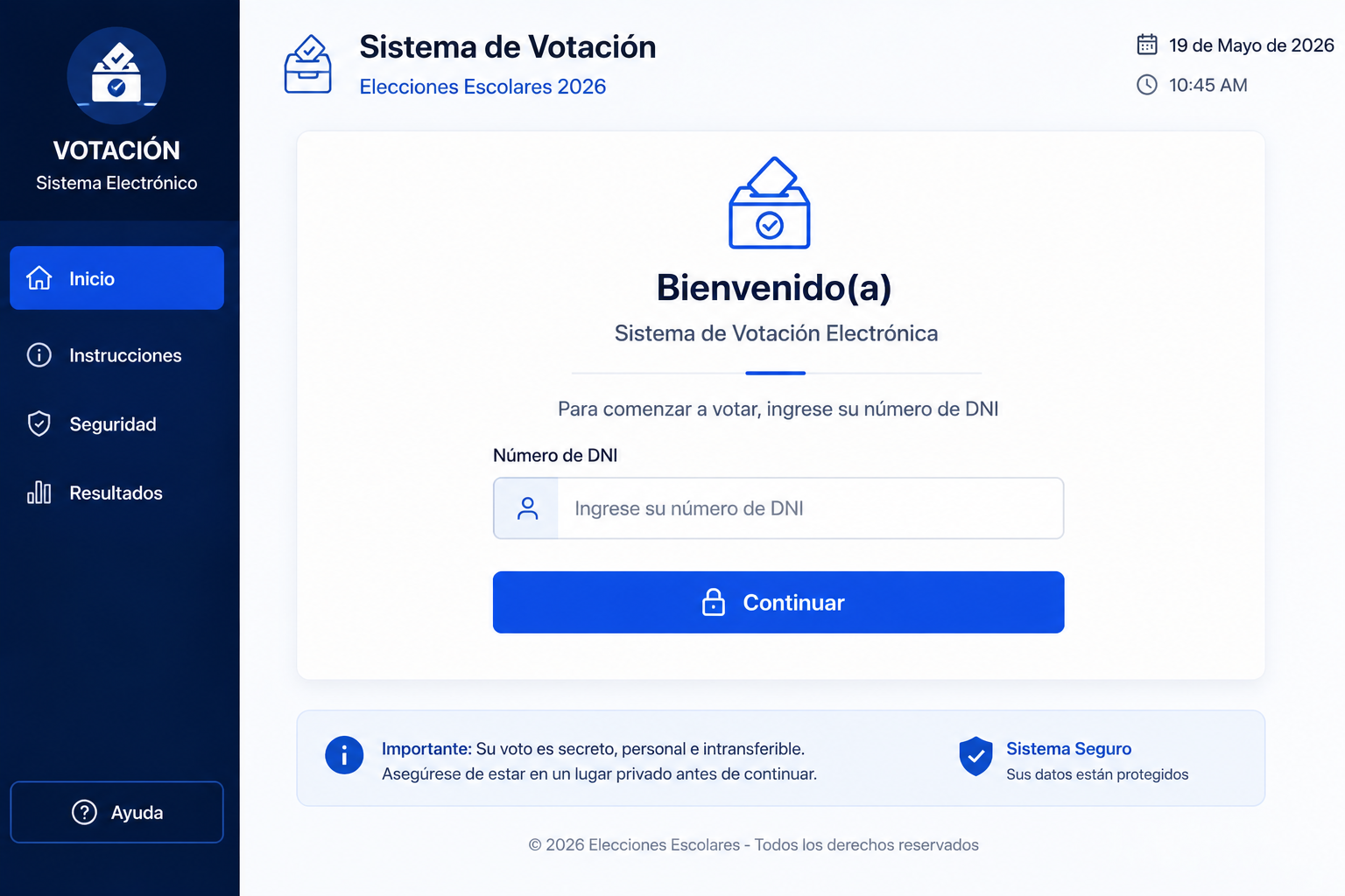 Pantalla inicial real del Sistema de Votación
